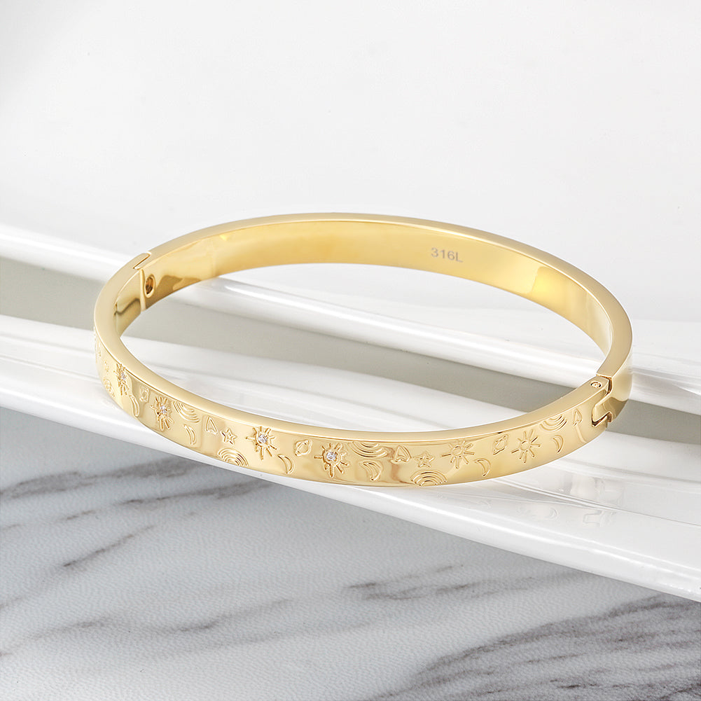 Geometric pattern carving bracelet-NSB1730ST