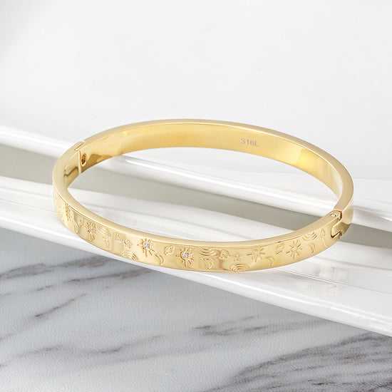 Geometric pattern carving bracelet-NSB1730ST