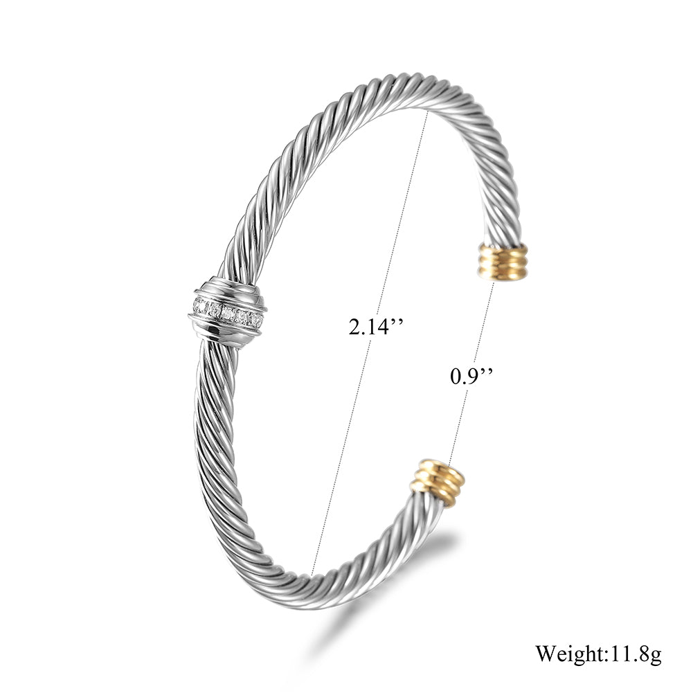 Silver cable C-shaped bracelet-NSB1735STWGGZD