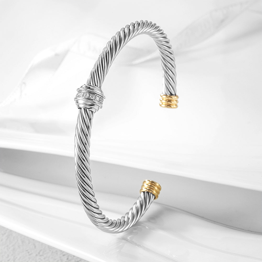 Silver cable C-shaped bracelet-NSB1735STWGGZD
