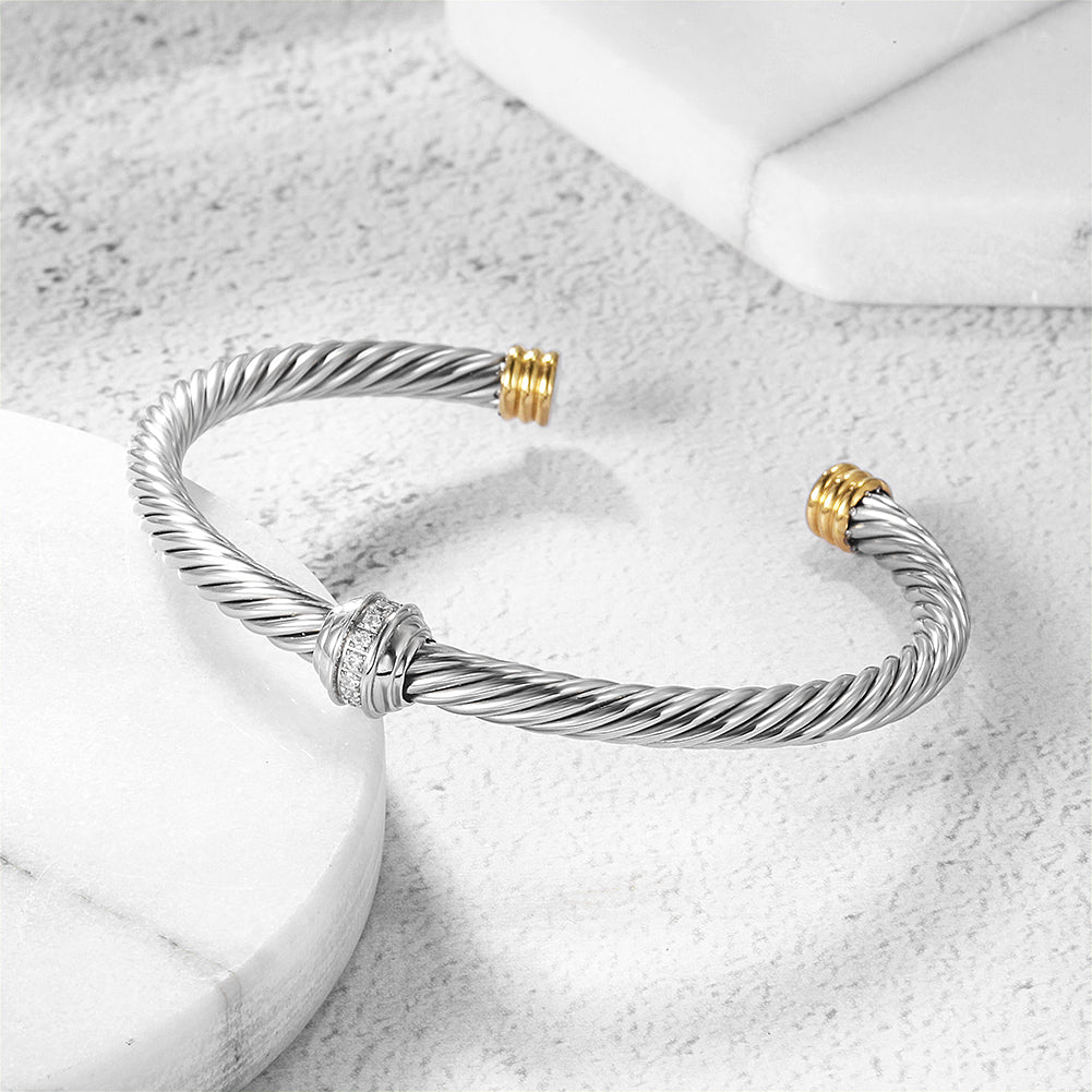 Silver cable C-shaped bracelet-NSB1735STWGGZD
