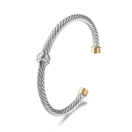 Silver cable C-shaped bracelet-NSB1735STWGGZD