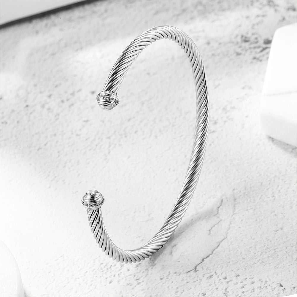 Silver cable C-shaped bracelet-NSB1736STWGZD