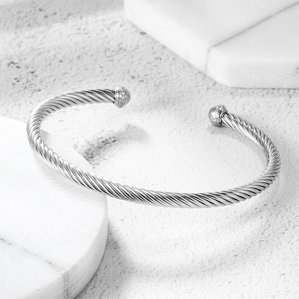 Silver cable C-shaped bracelet-NSB1736STWGZD
