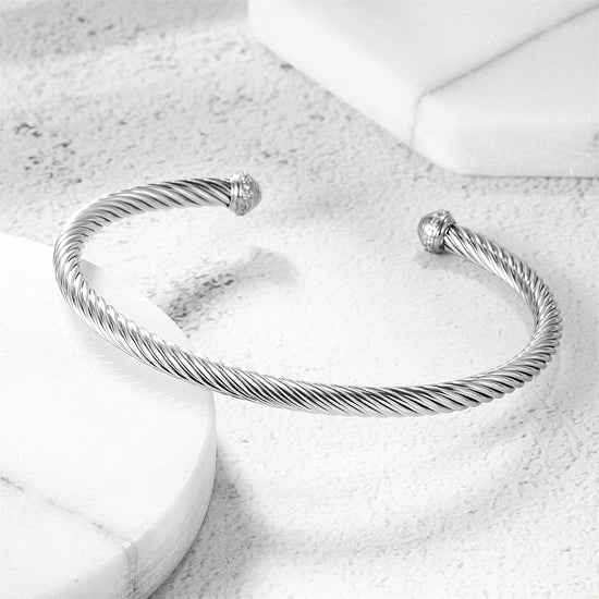 Silver cable C-shaped bracelet-NSB1736STWGZD