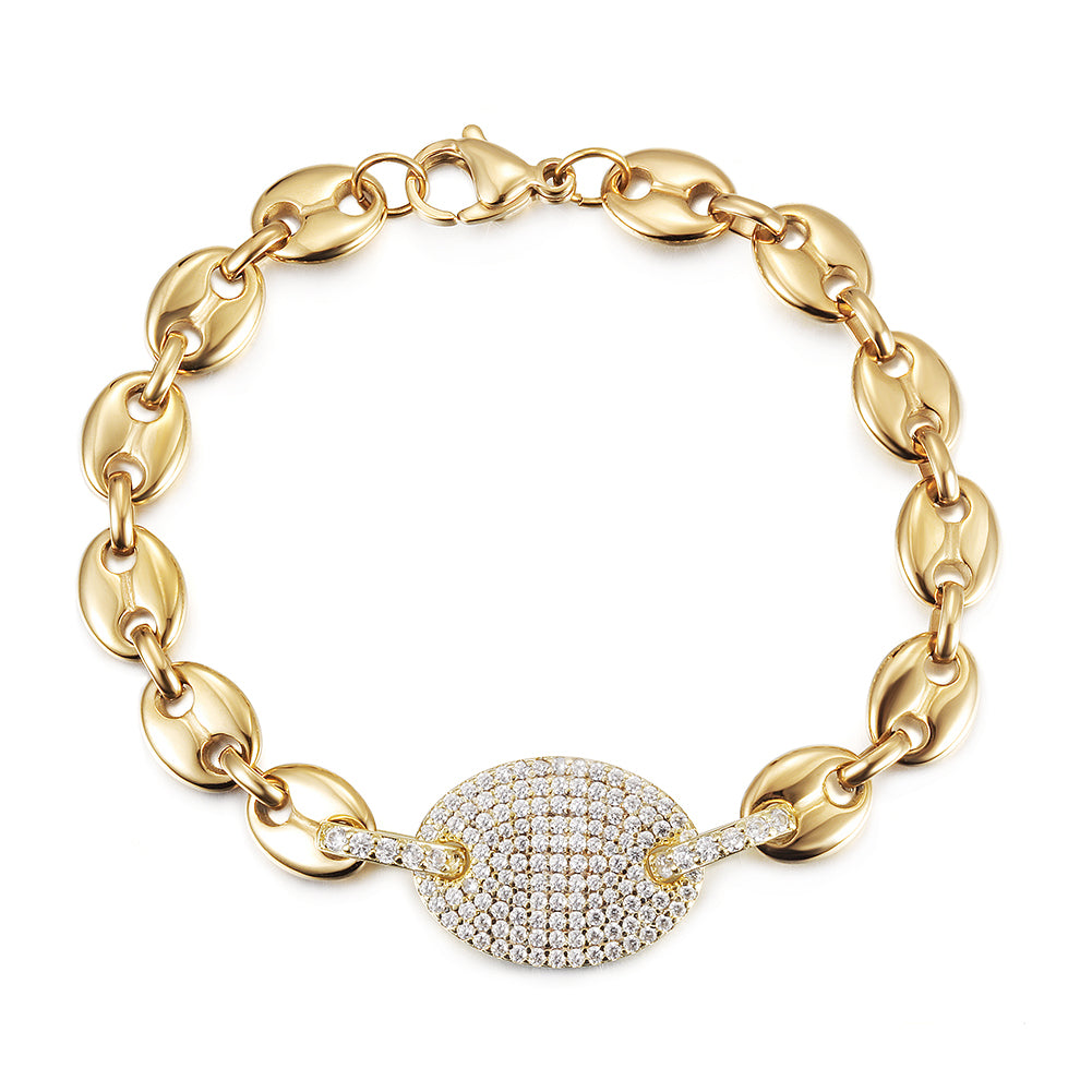 Stainless steel buckle zircon bracelet-NSB1777STGCZD