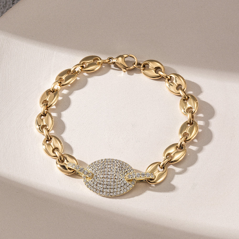 Stainless steel buckle zircon bracelet-NSB1777STGCZD