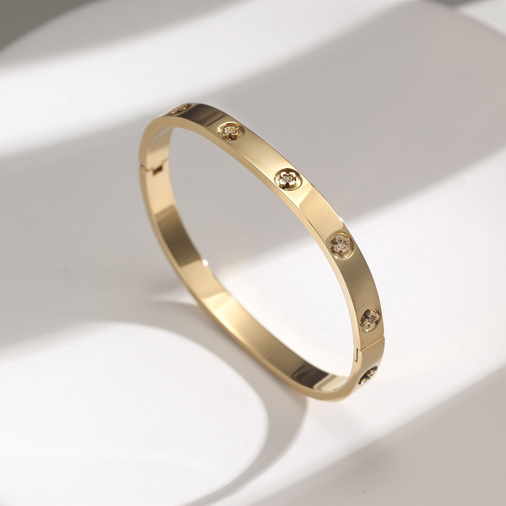 Stainless steel flower zircon bracelet-NSB1789STGCZD