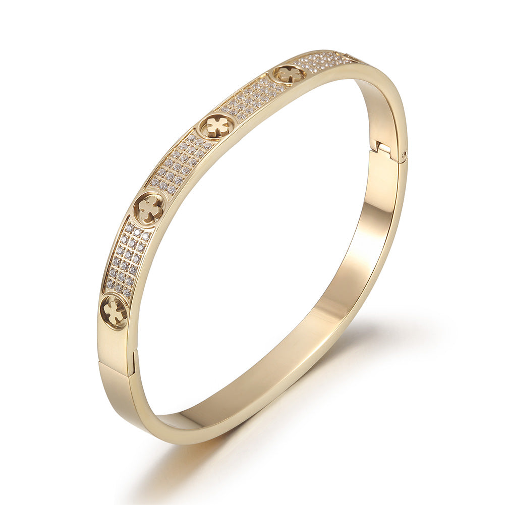 Stainless steel flower zircon bracelet-NSB1790STGCZD