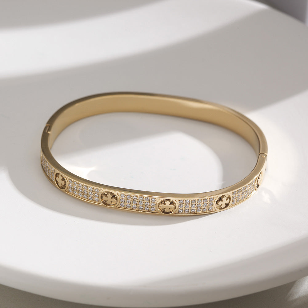Stainless steel flower zircon bracelet-NSB1790STGCZD