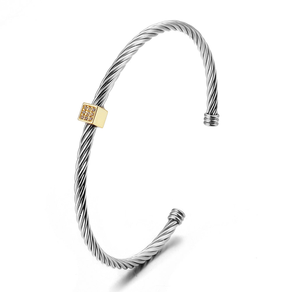 Stainless steel C-shaped cable bracelet-NSB1793STWG