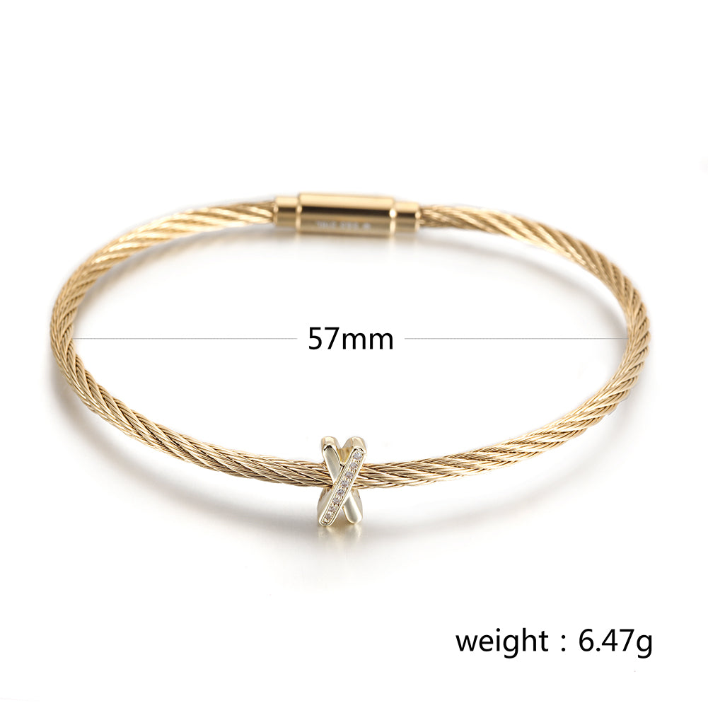Cable X-shaped zircon bracelet-NSB1797ST