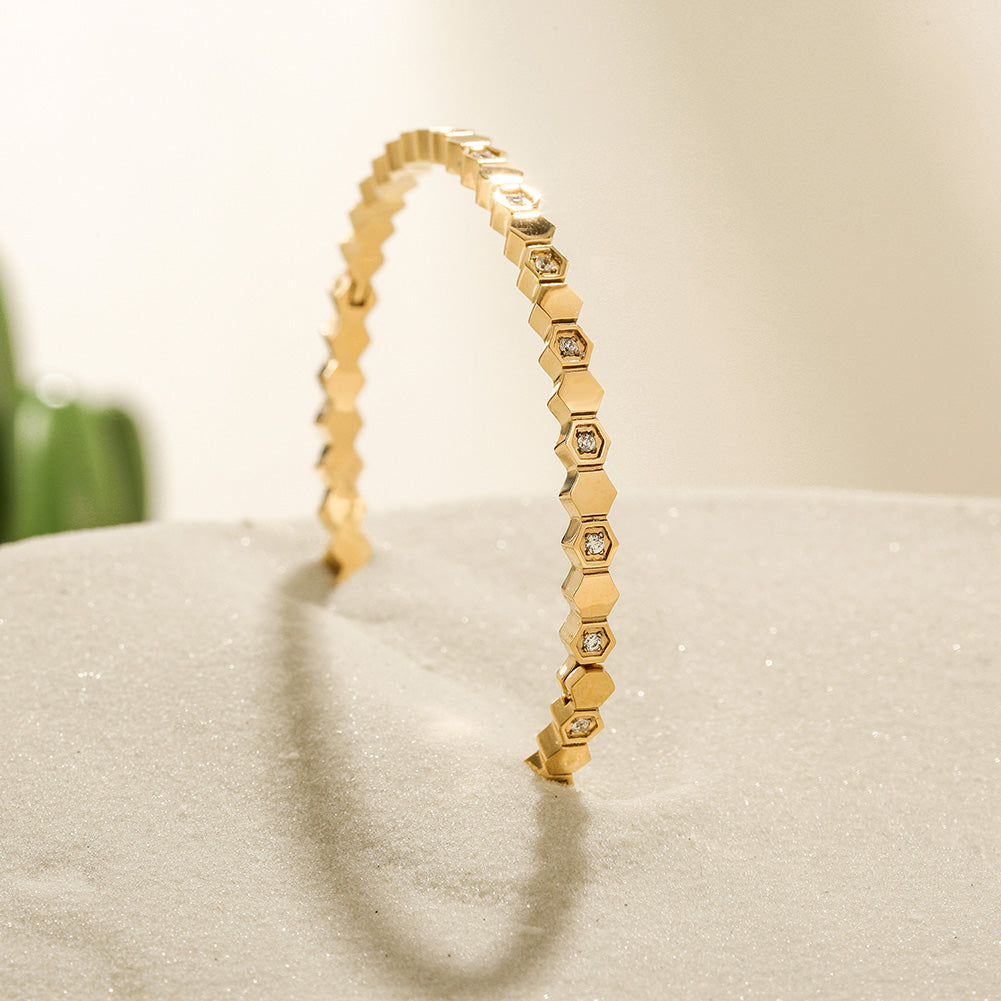 14K Gold Hexagonal Bracelet Bangle