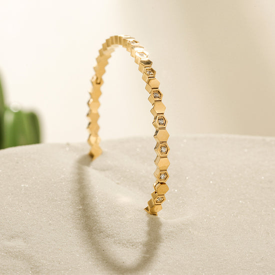 14K Gold Hexagonal Bracelet Bangle