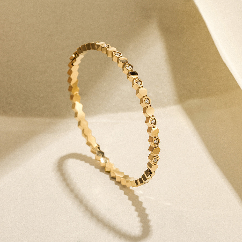 14K Gold Hexagonal Bracelet Bangle