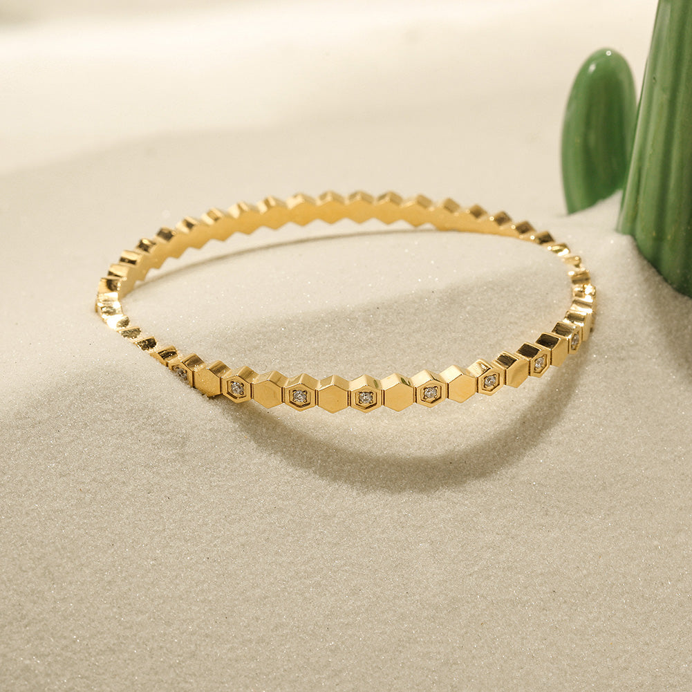 14K Gold Hexagonal Bracelet Bangle