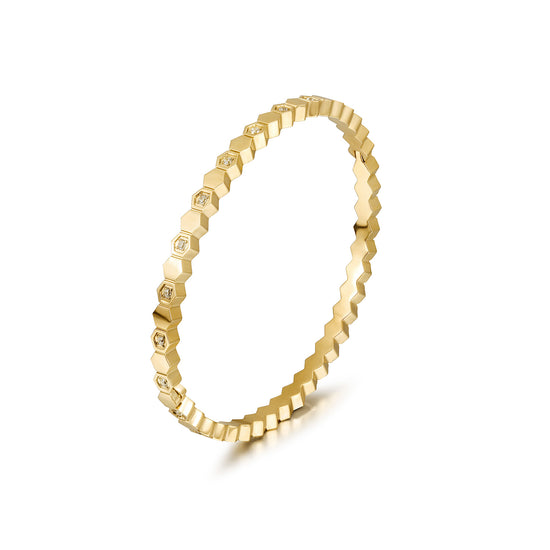 14K Gold Hexagonal Bracelet Bangle