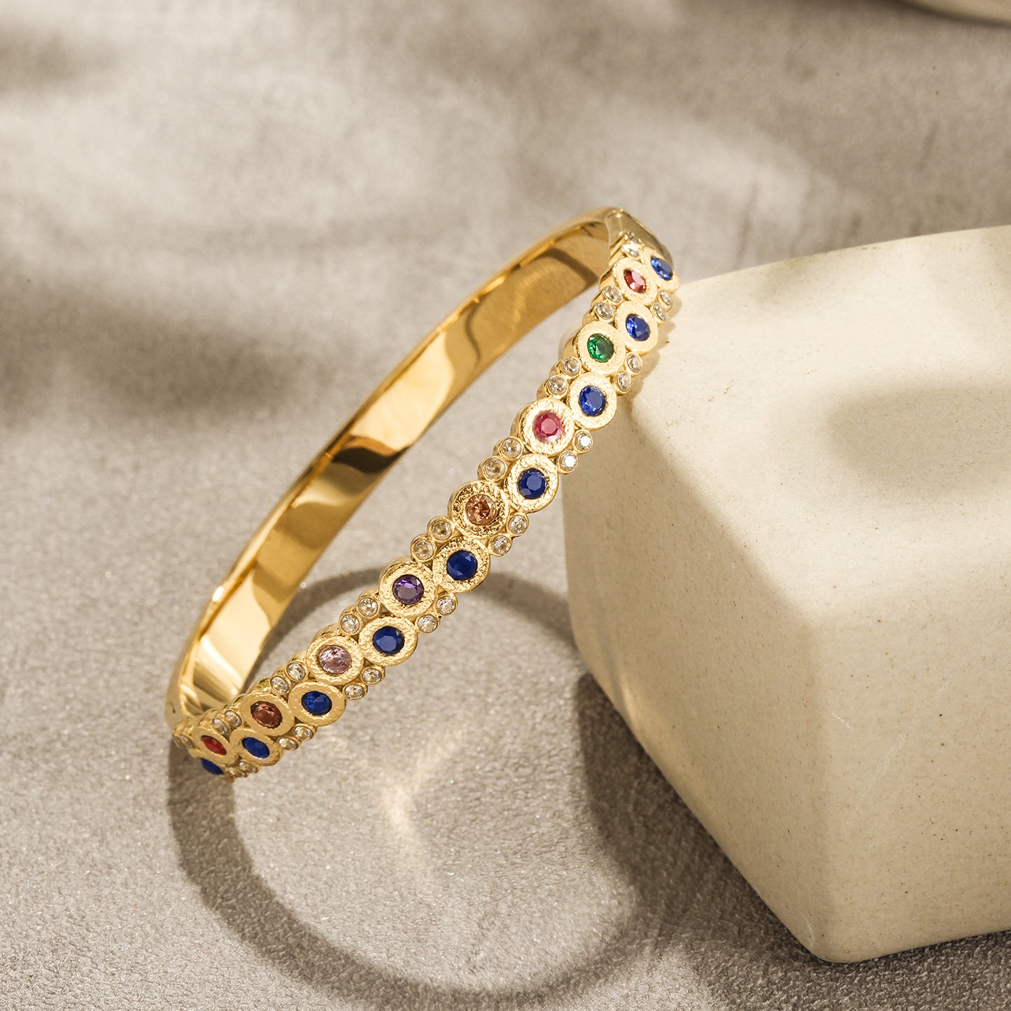 Circular multi-color gemstone bracelet-NSB1817STGCZD