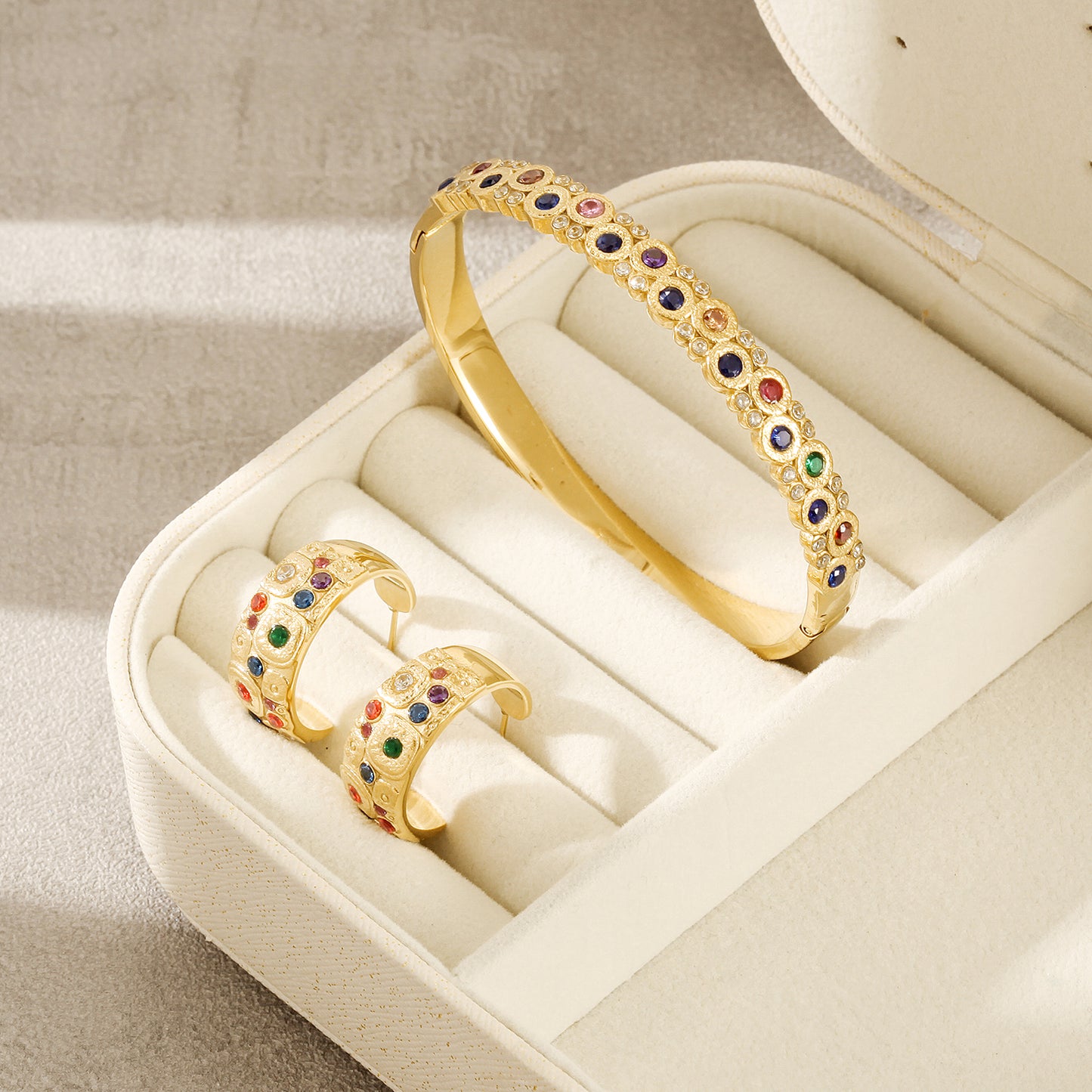 Circular multi-color gemstone bracelet-NSB1817STGCZD