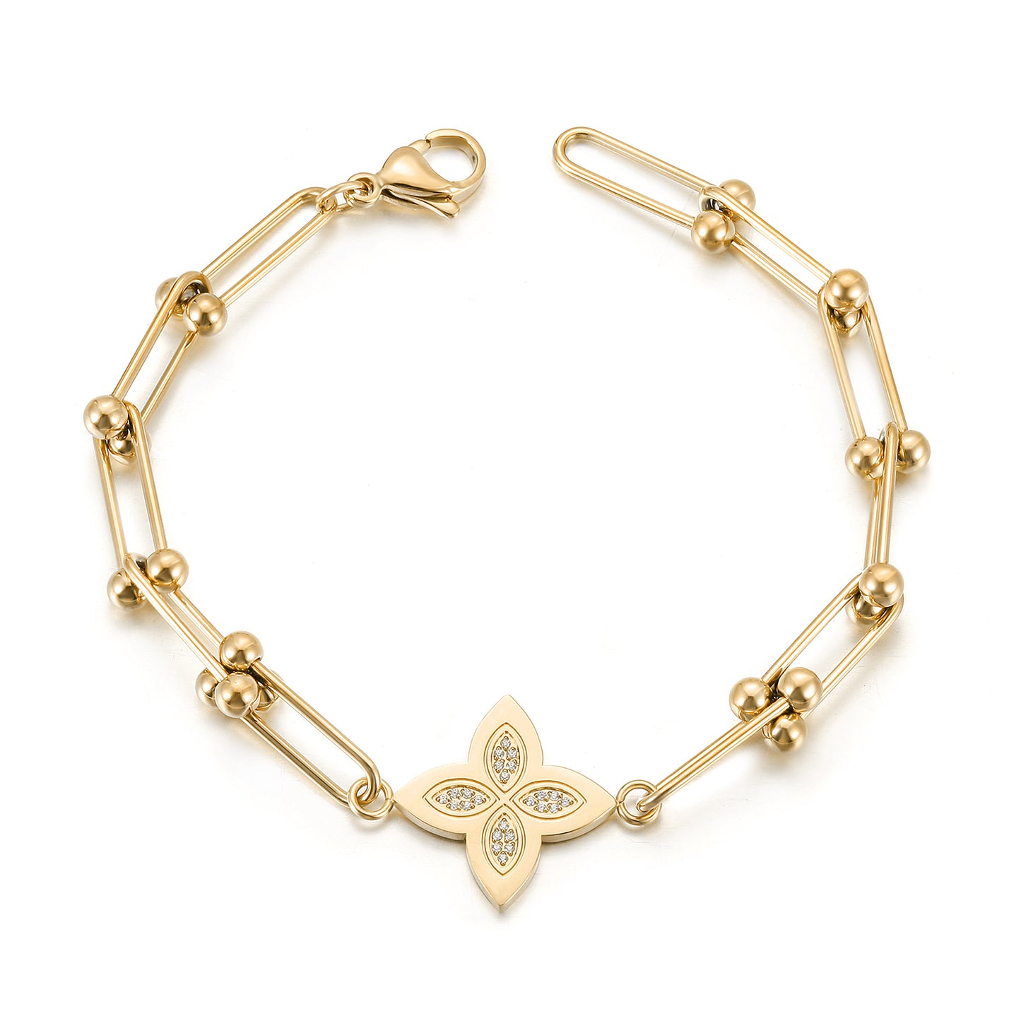 Stainless steel buckle flower bracelet-NSB1830STGCZD