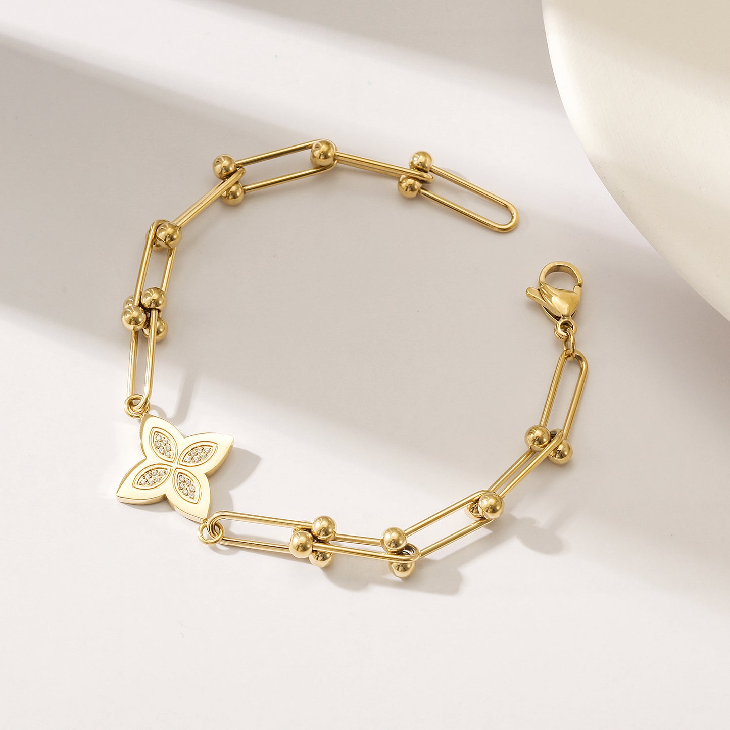 Stainless steel buckle flower bracelet-NSB1830STGCZD