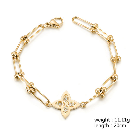 Stainless steel buckle flower bracelet-NSB1830STGCZD