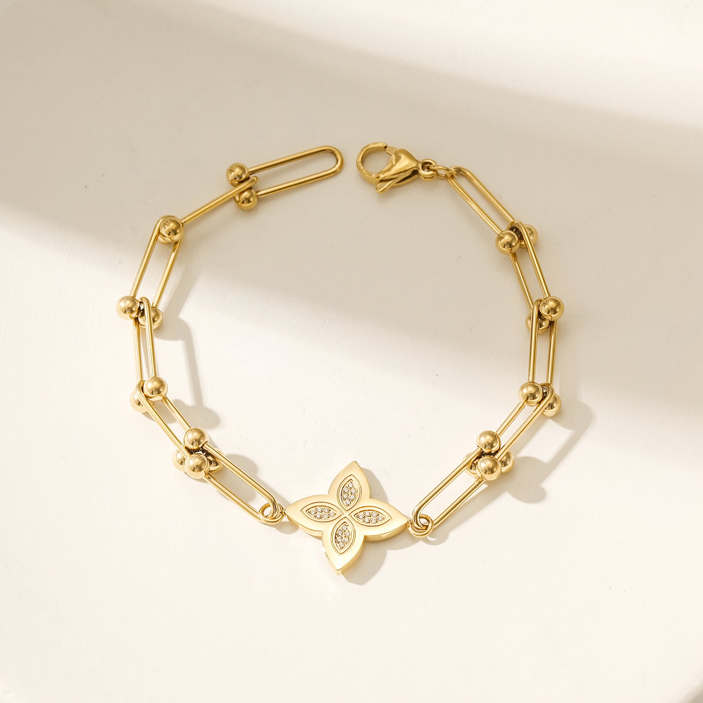 Stainless steel buckle flower bracelet-NSB1830STGCZD