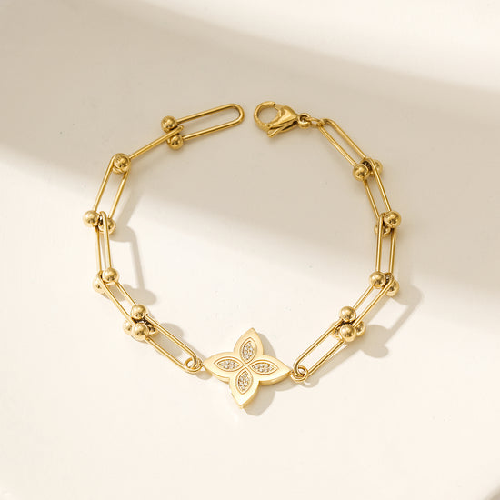 Stainless steel buckle flower bracelet-NSB1830STGCZD