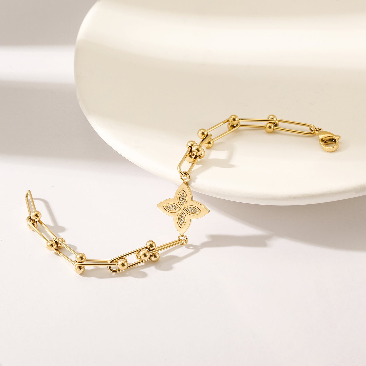 Stainless steel buckle flower bracelet-NSB1830STGCZD