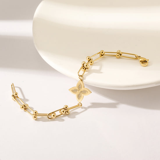 Stainless steel buckle flower bracelet-NSB1830STGCZD