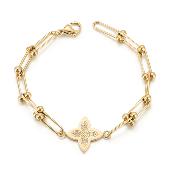 Stainless steel buckle flower bracelet-NSB1830STGCZD