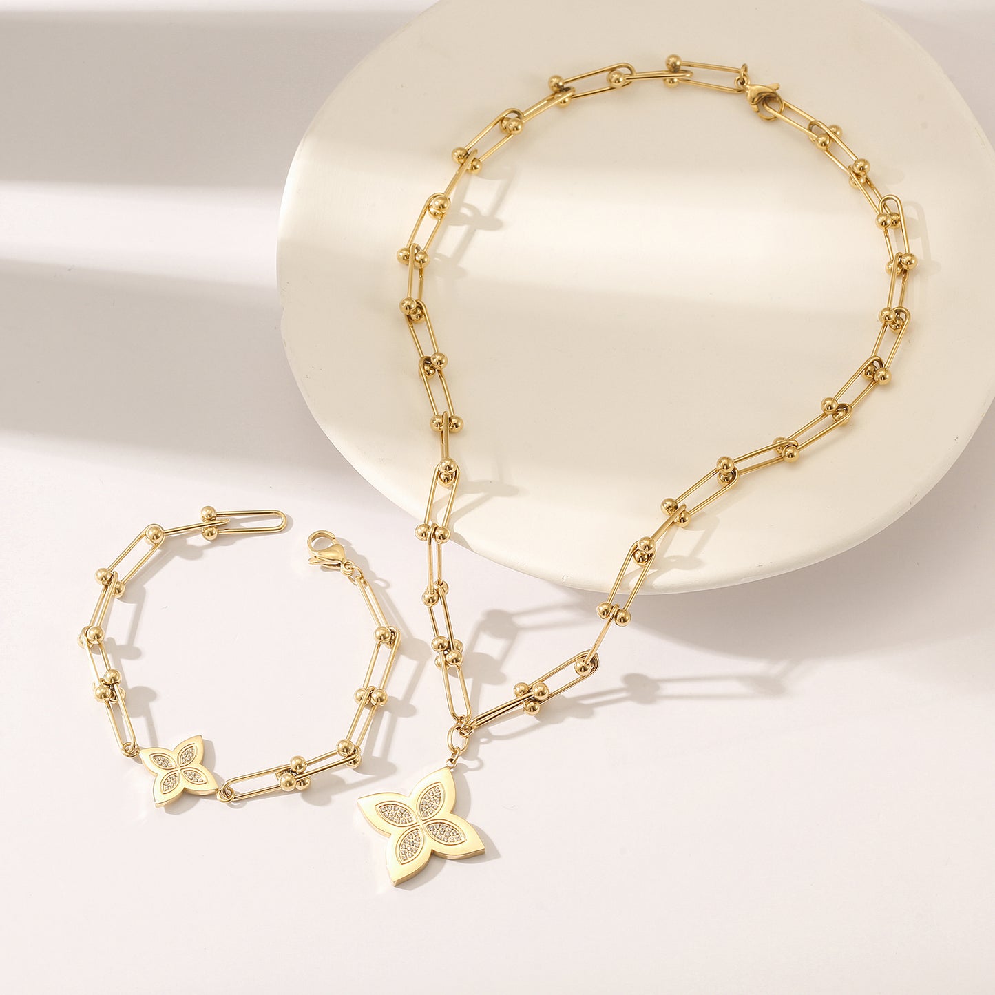 Stainless steel buckle flower bracelet-NSB1830STGCZD