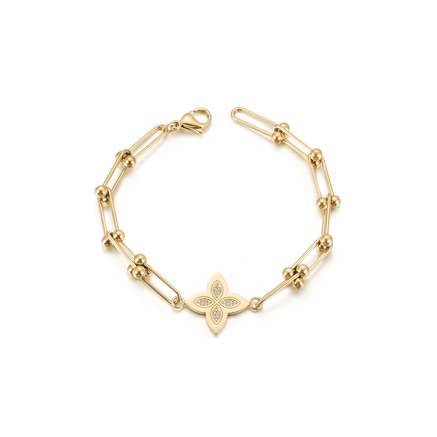 Stainless steel buckle flower bracelet-NSB1830STGCZD