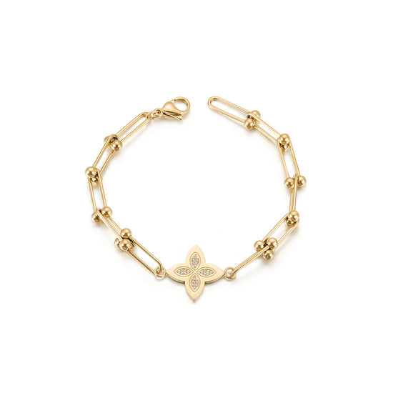 Stainless steel buckle flower bracelet-NSB1830STGCZD