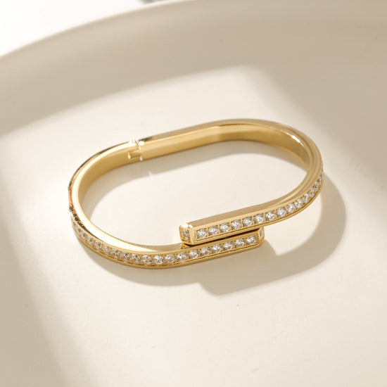 Gold stainless steel zircon bracelet-NSB1890STGCZD-2