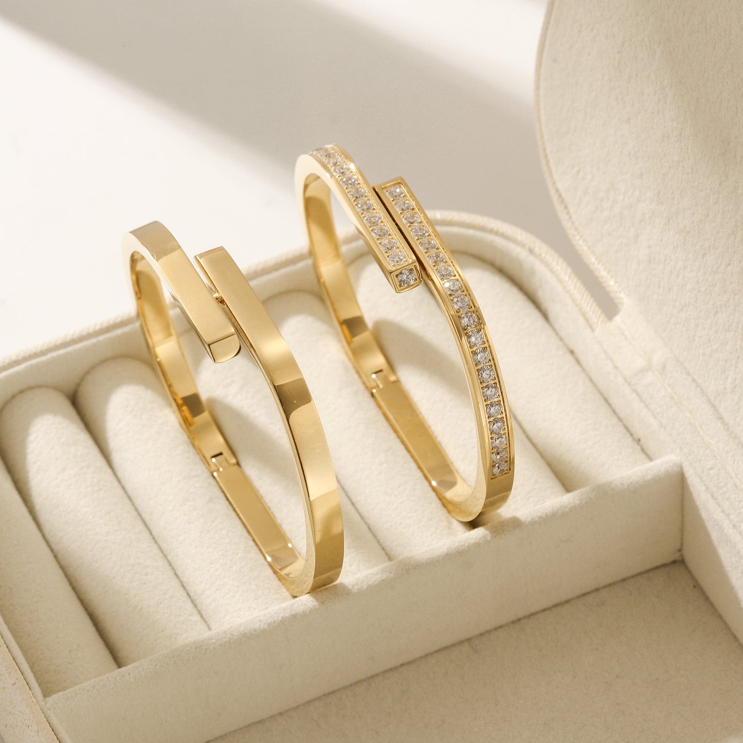 Gold stainless steel zircon bracelet-NSB1890STGCZD-2
