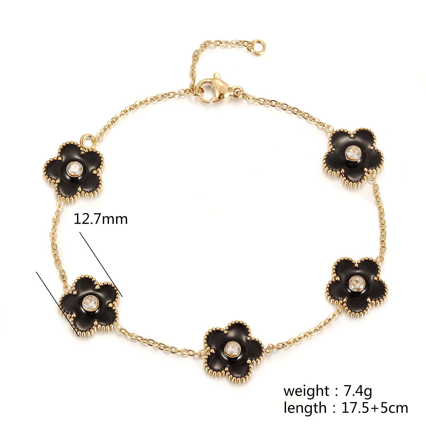 Chain Black Flower Bracelet-NSB1898STGCBK