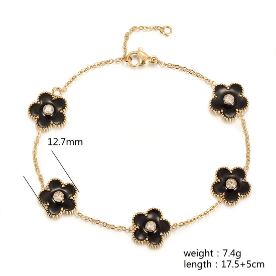 Chain Black Flower Bracelet-NSB1898STGCBK