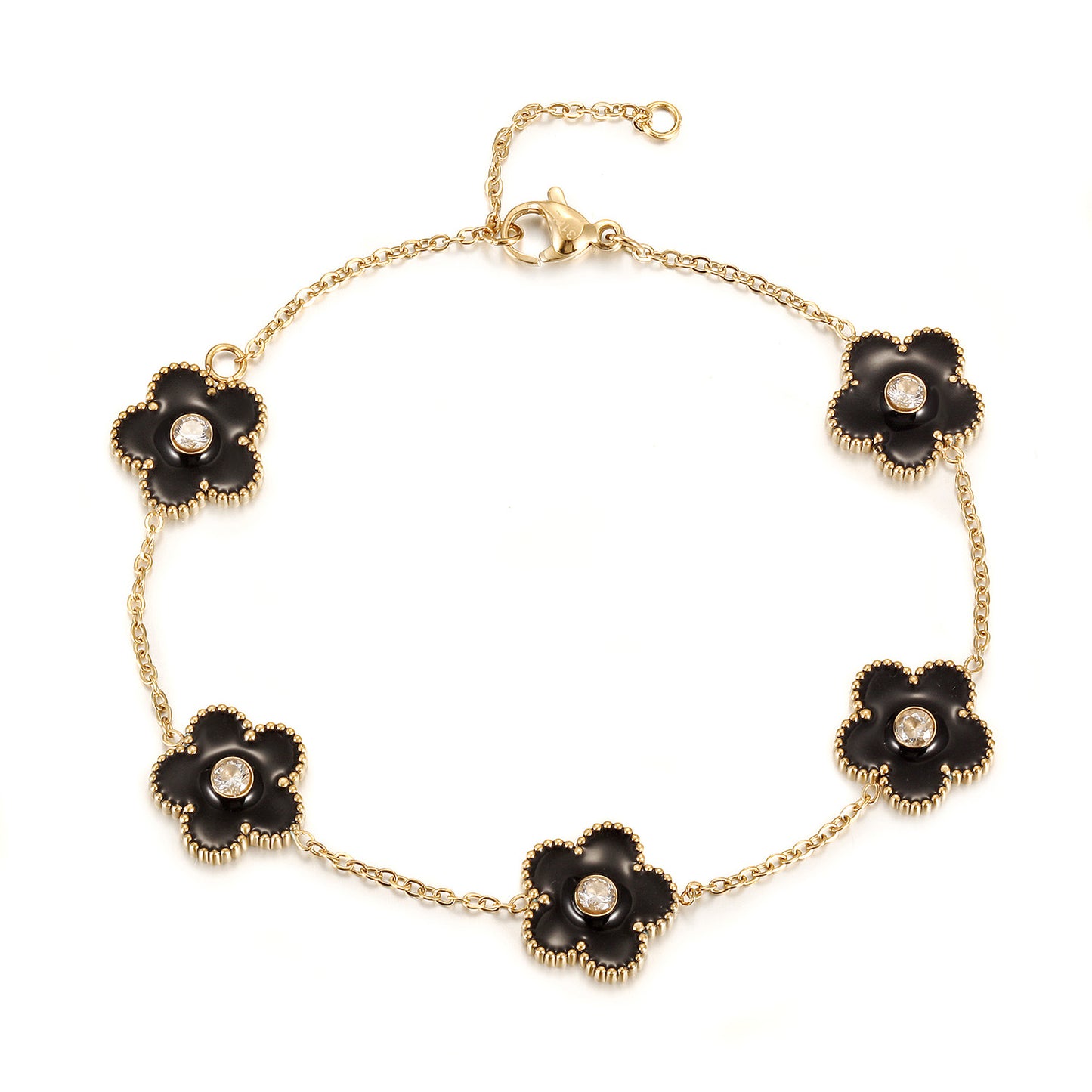 Chain Black Flower Bracelet-NSB1898STGCBK