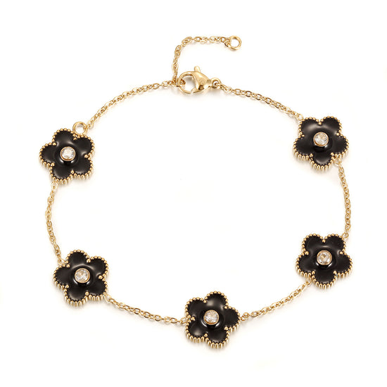 Chain Black Flower Bracelet-NSB1898STGCBK