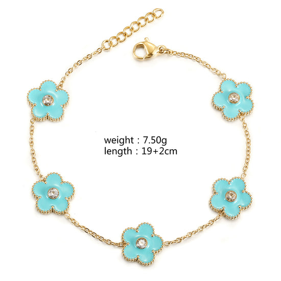 Chain Blue Flower Bracelet-NSB1898STGCBU
