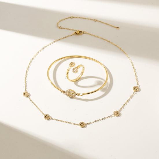 Circle smiley face full diamond bracelet-NSB1904STGCZD