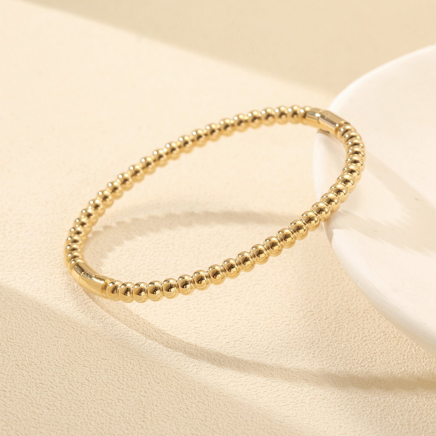 Golden round bead bracelet-NSB1913STGC