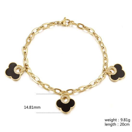 Golden Chain Black Flower Bracelet-NSB1931STGCBK