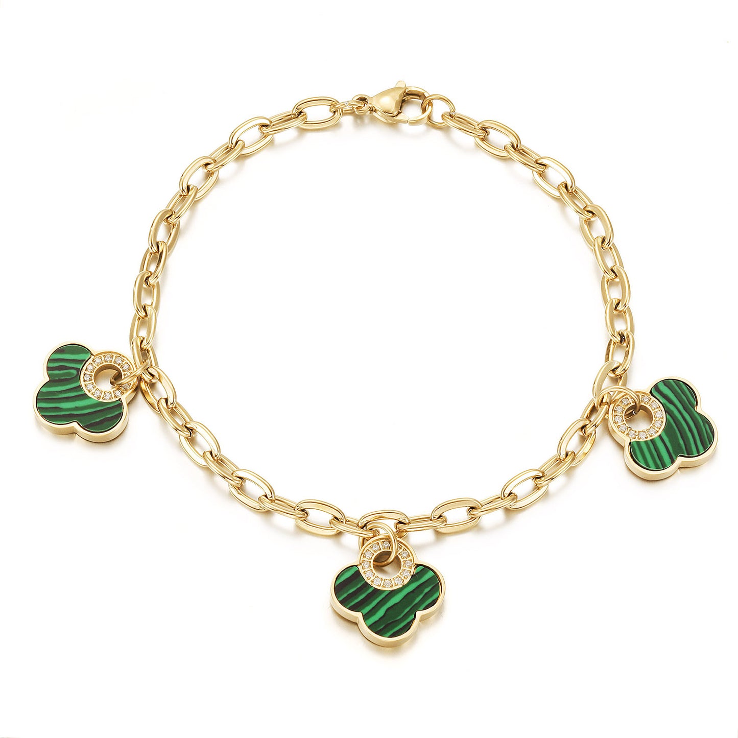 Golden Chain Green Flower Bracelet-NSB1931STGCGN