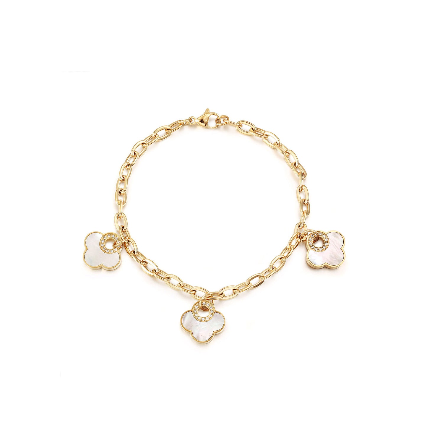 Golden Chain White Flower Bracelet-NSB1931STGCWT