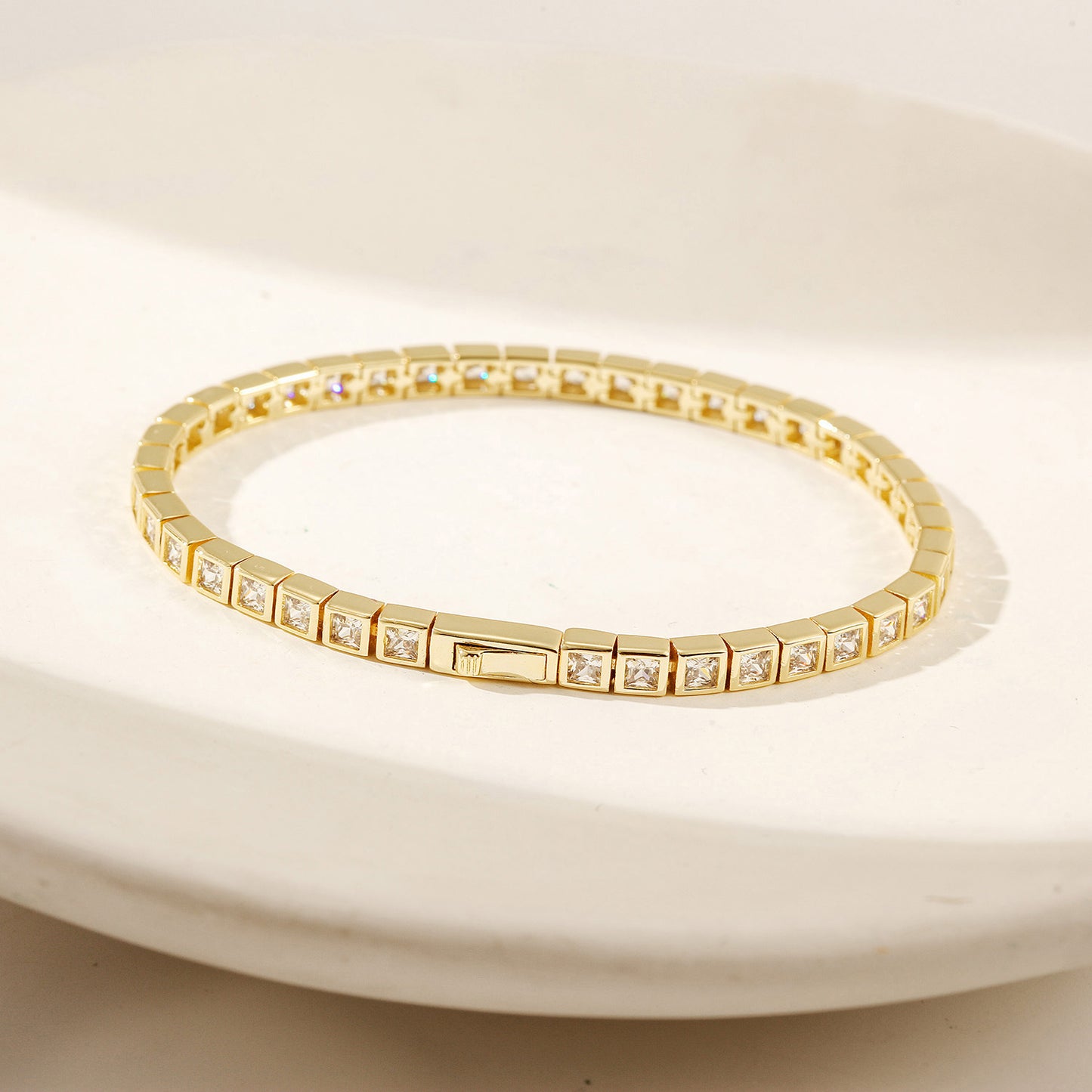 Golden Diamond Bracelet-NSB1938STGCZD-7