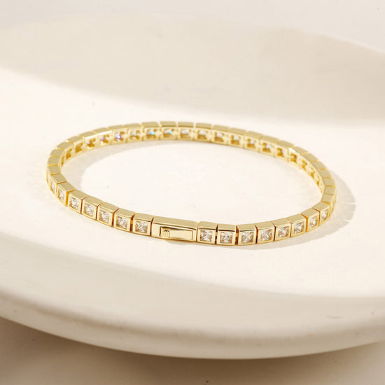 Golden Diamond Bracelet-NSB1938STGCZD-7