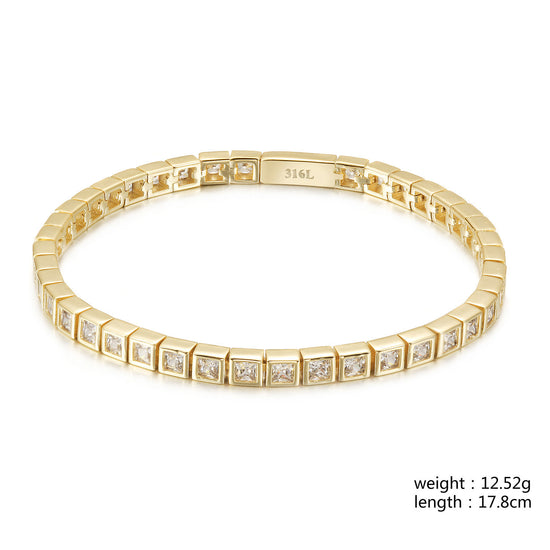 Golden Diamond Bracelet-NSB1938STGCZD-7