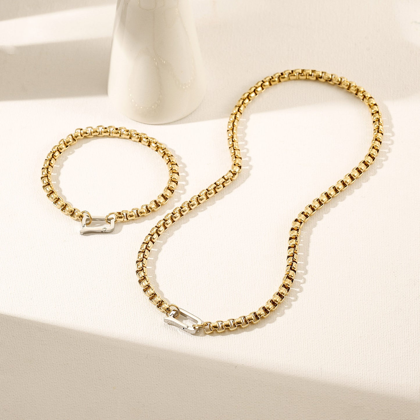 Golden hollow bracelet-NSB1942STGC-L-8